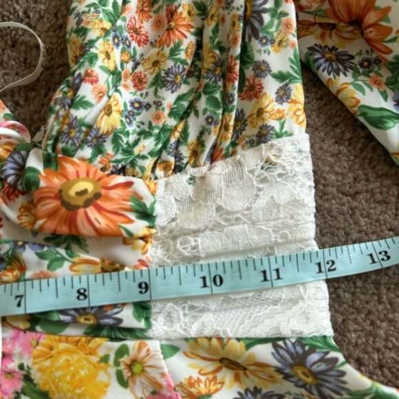 For Love and Lemons Rosalyn Floral Ruffle Mini Dress in Green XXS Cottagecore - Picture 11 of 13